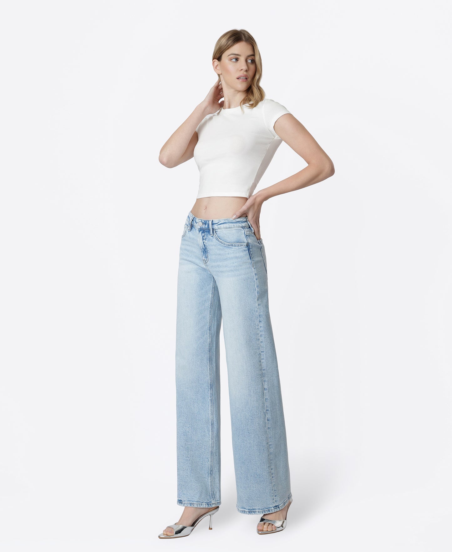 Left 45 degrees product image of Psychedelic - Mid Rise Full Length Wide Leg Jeans