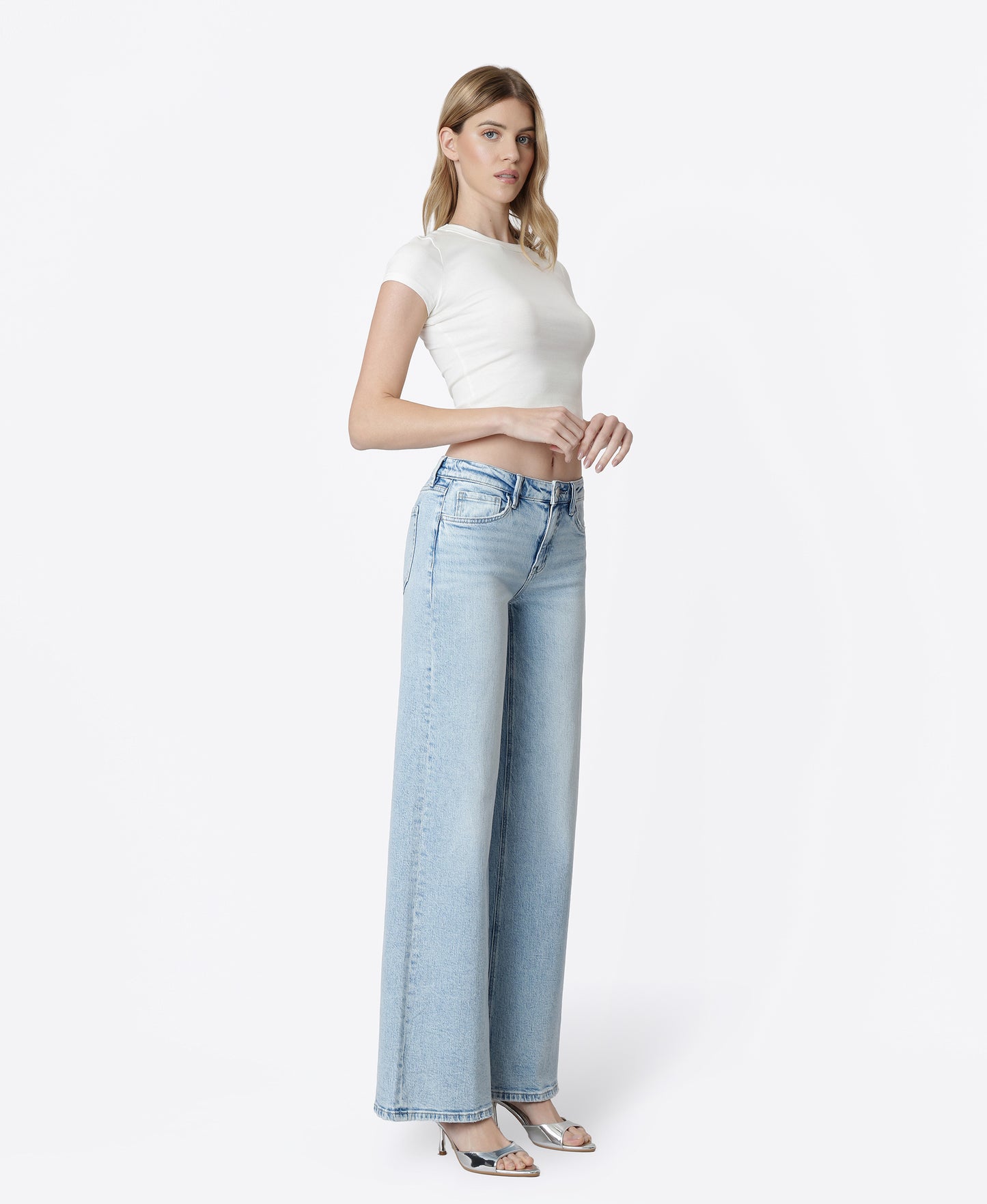 Right 45 degrees product image of Psychedelic - Mid Rise Full Length Wide Leg Jeans