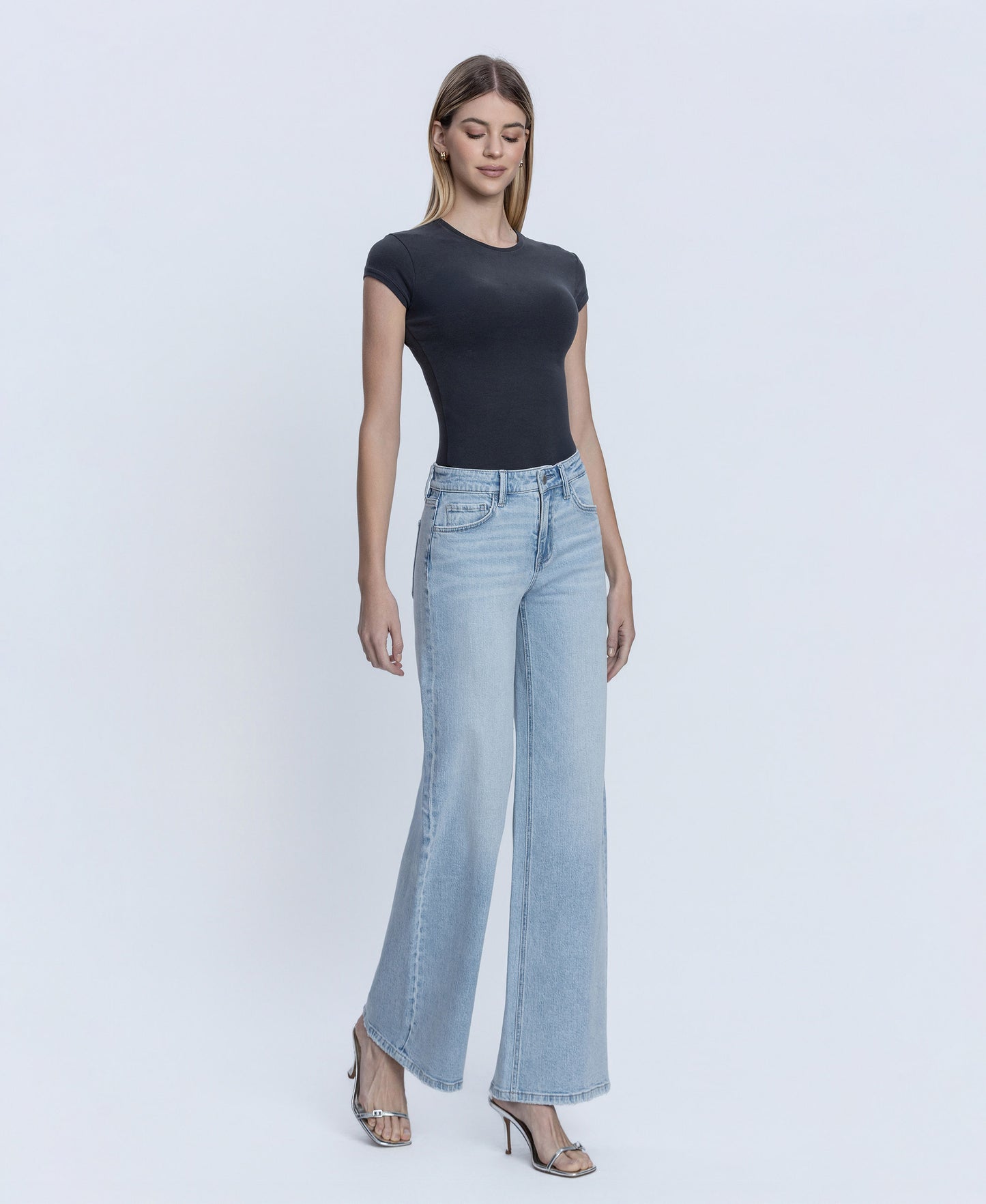 Right 45 degrees product image of Psychedelic - Mid Rise Full Length Wide Leg Jeans