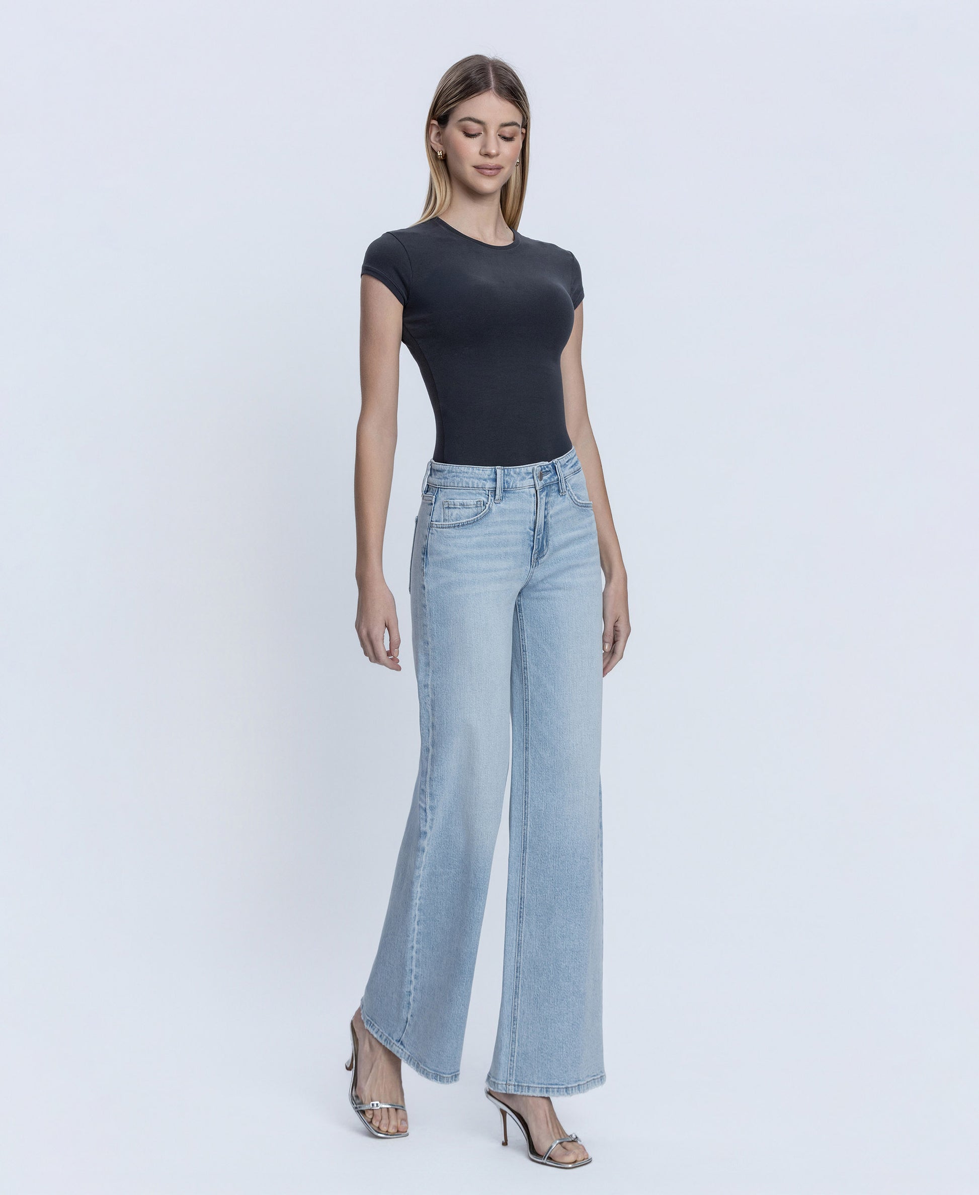 Right 45 degrees product image of Psychedelic - Mid Rise Full Length Wide Leg Jeans