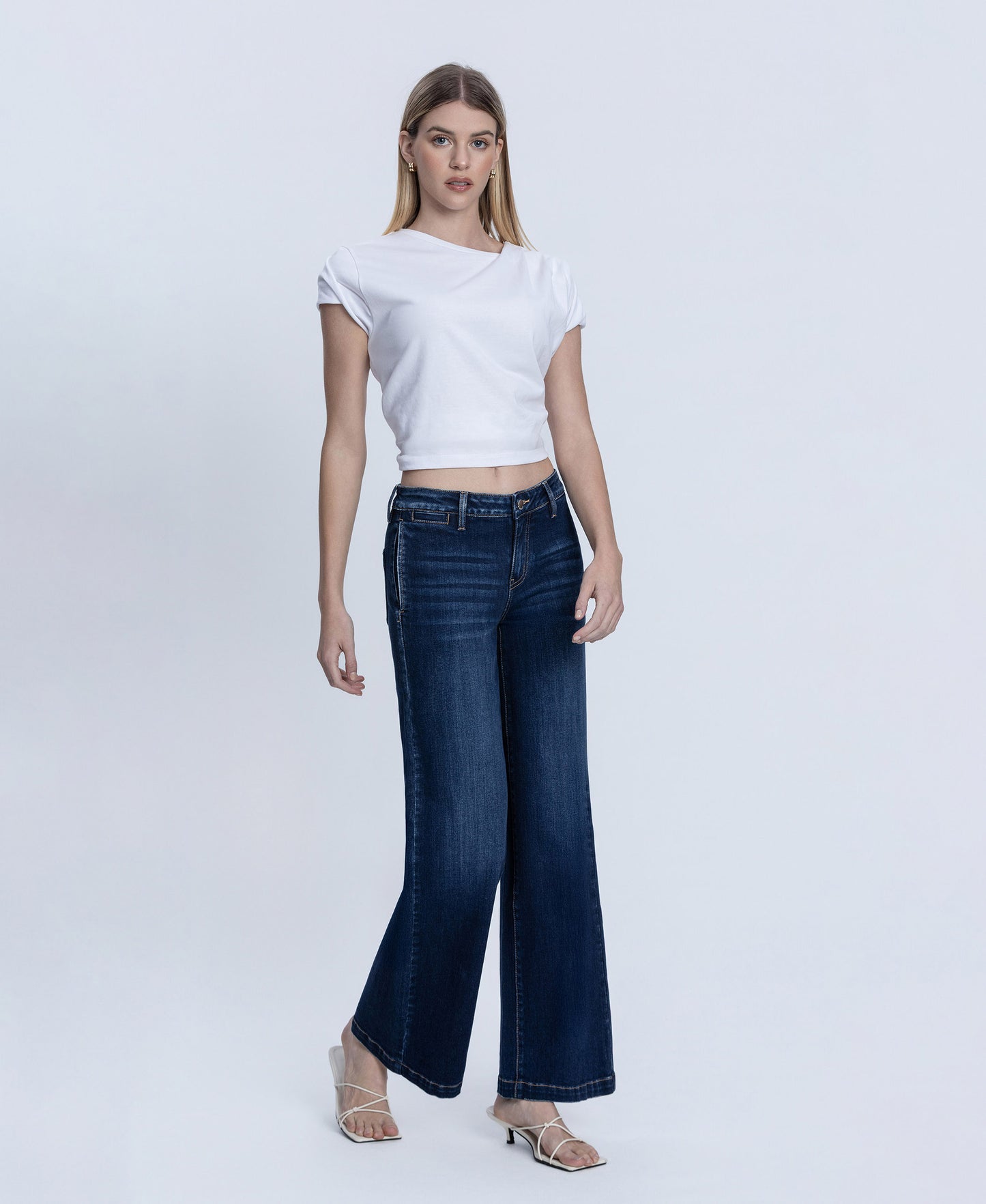 Right 45 degrees product image of Better Days - Mid Rise Trouser Hem Wide Leg Jeans