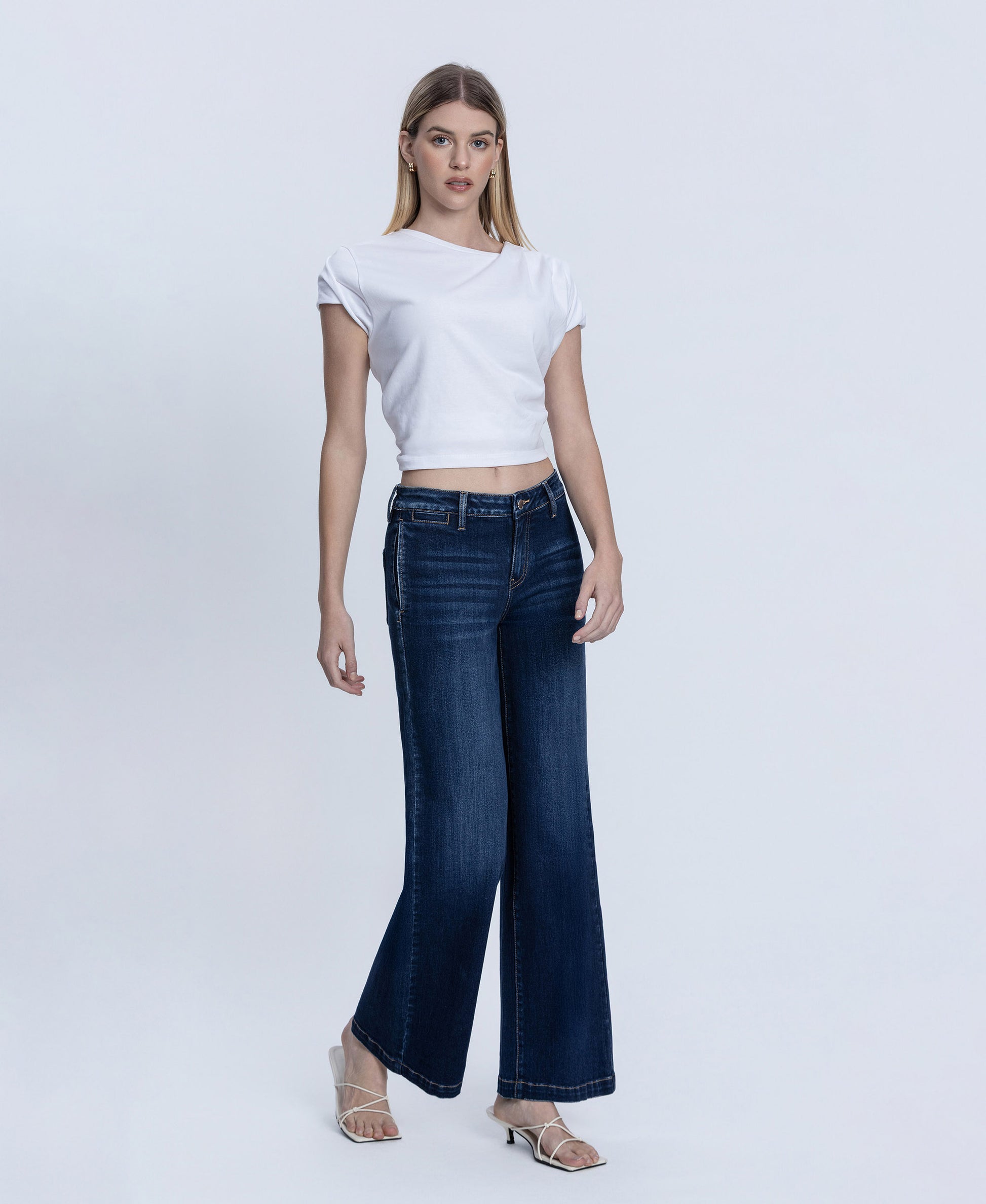 Right 45 degrees product image of Better Days - Mid Rise Trouser Hem Wide Leg Jeans