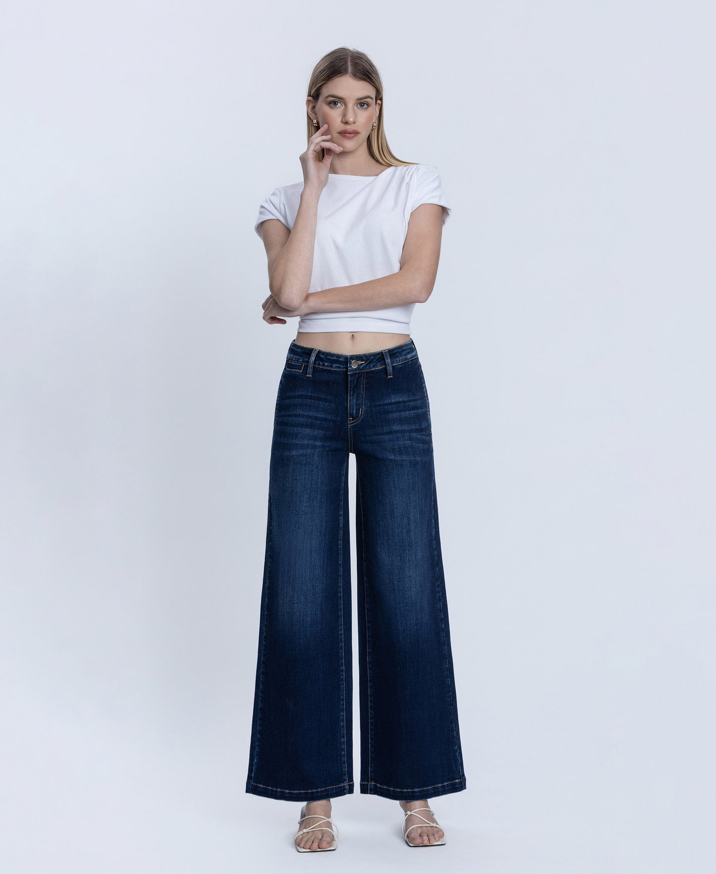 Front product images of Better Days - Mid Rise Trouser Hem Wide Leg Jeans