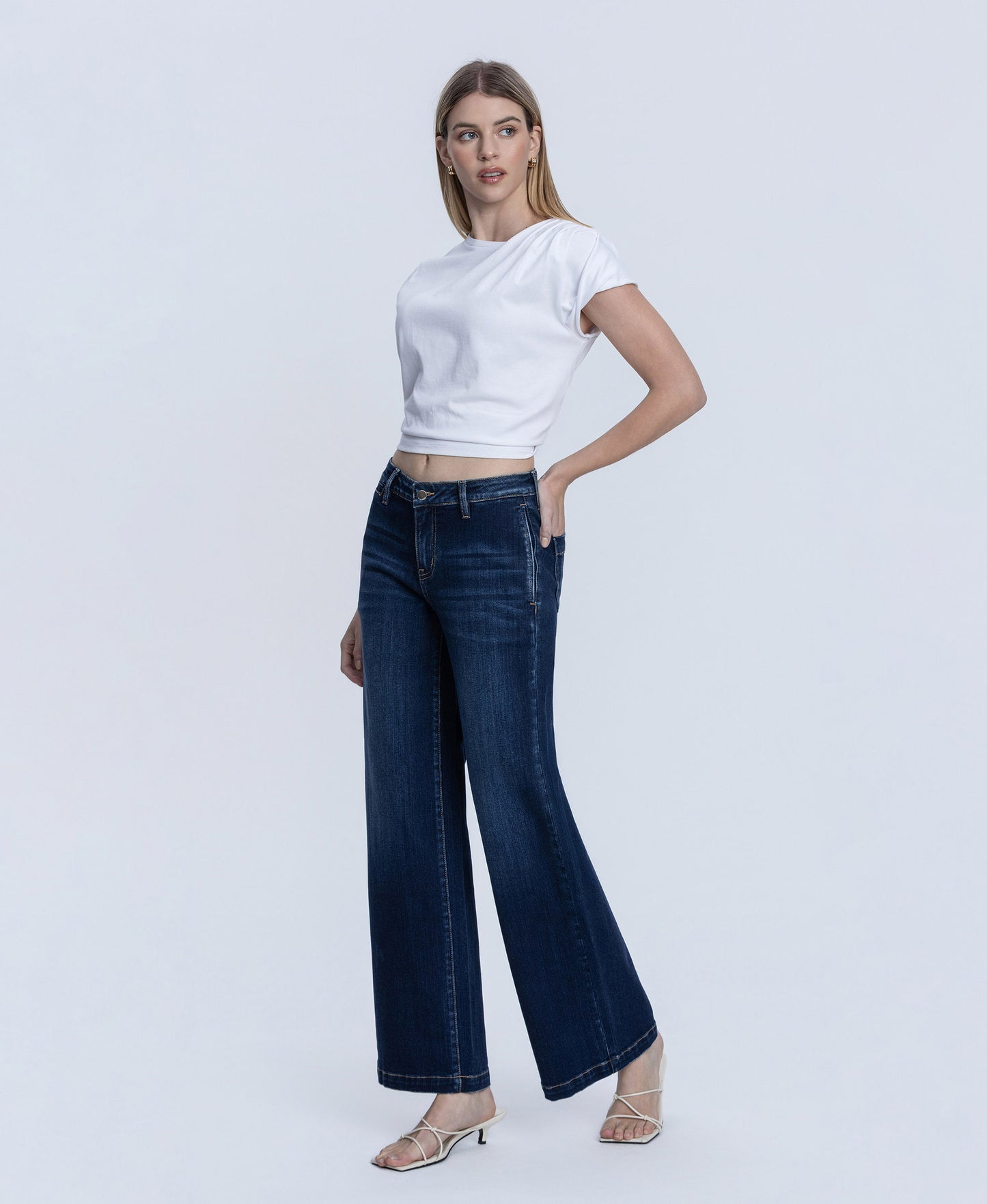 Left 45 degrees product image of Better Days - Mid Rise Trouser Hem Wide Leg Jeans
