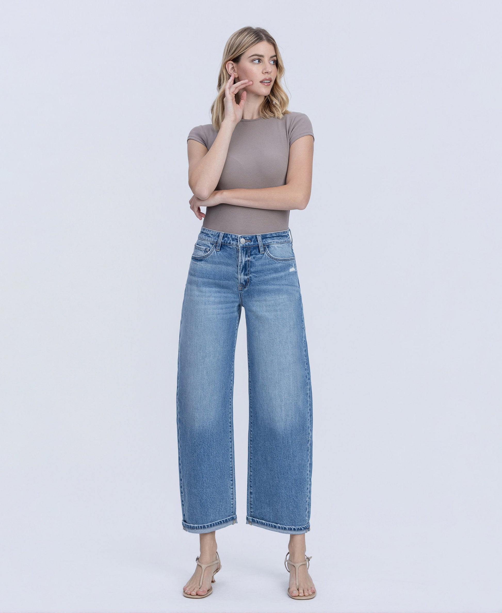 Front product images of Radiant - High Rise Cuffed Barrel Jeans