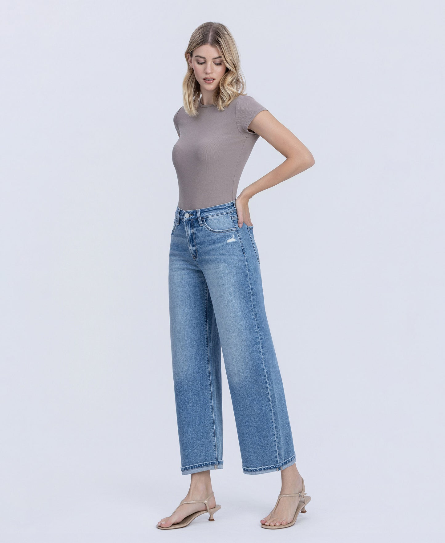 Left 45 degrees product image of Radiant - High Rise Cuffed Barrel Jeans