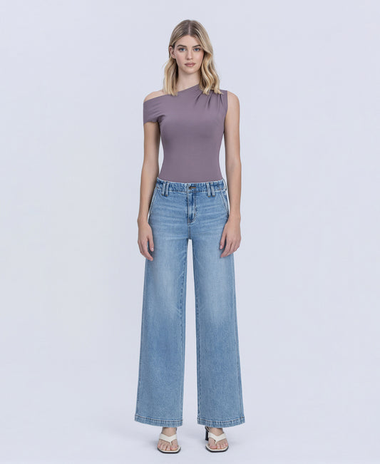 Front product images of Glimmer - High Rise Waist Facing Wide Leg Jeans