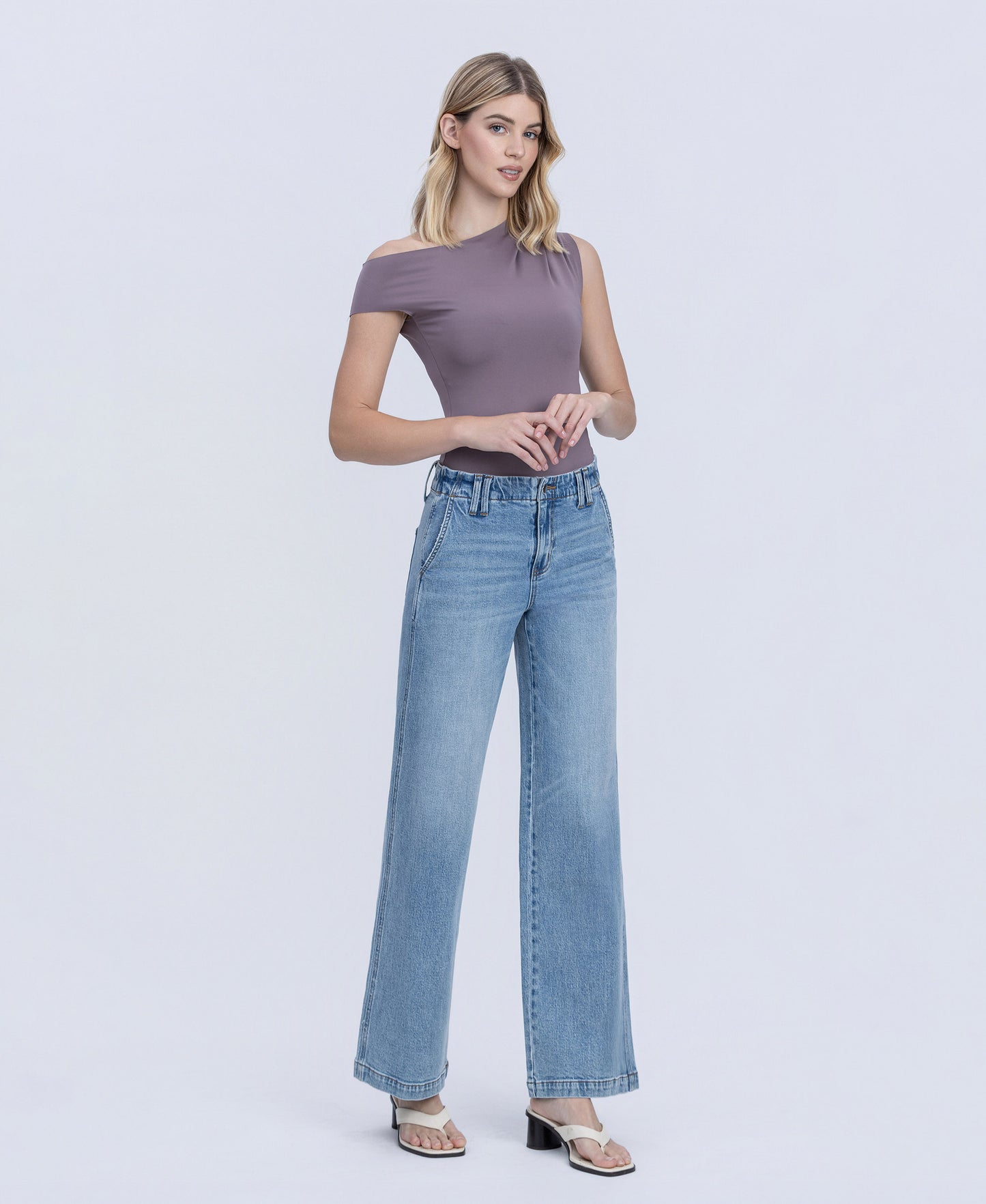 Right 45 degrees product image of Glimmer - High Rise Waist Facing Wide Leg Jeans