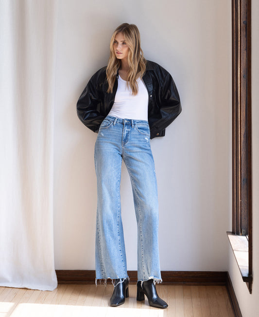 editorial image of Prodigious - High Rise Slant Side Seam Vintage Flare Jeans