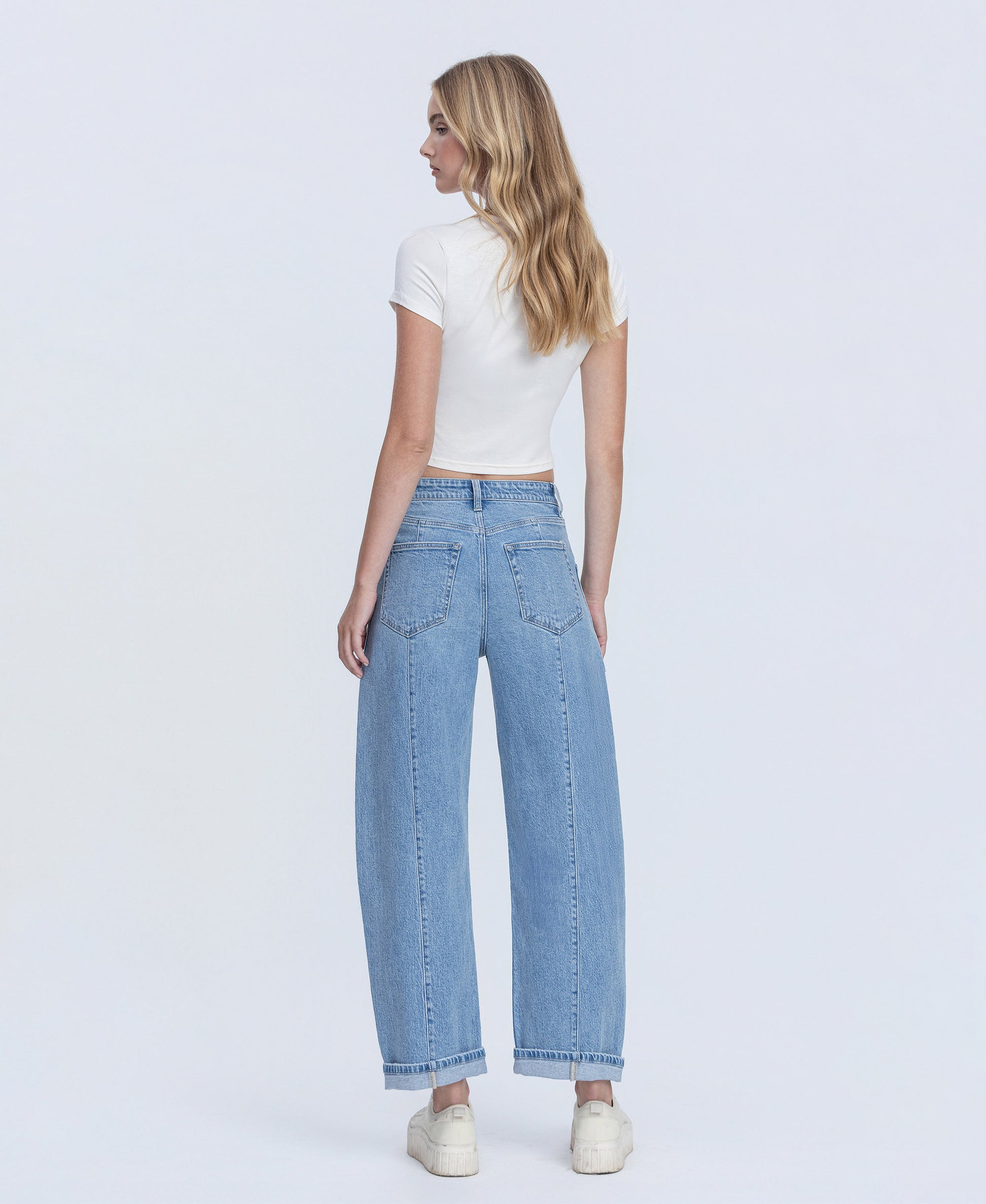 Back product images of Full Of Beans  - Super High Rise Patch Pocket Cuffed Barrel Jeans