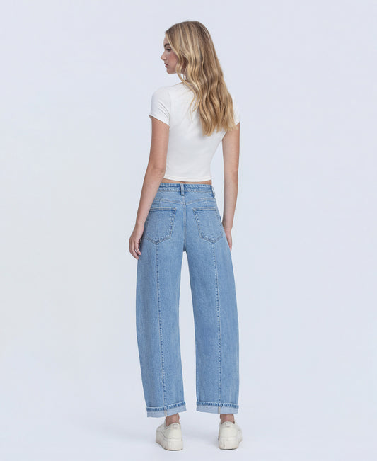 Back product images of Full Of Beans  - Super High Rise Patch Pocket Cuffed Barrel Jeans