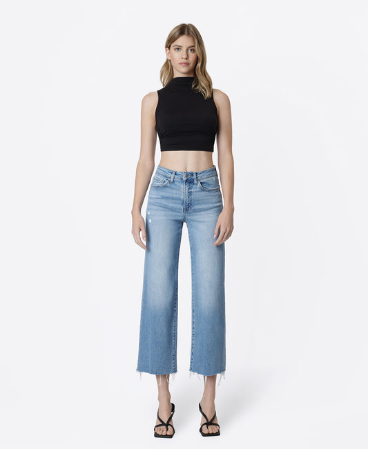 Front product images of Astounding - High Rise Raw Hem Crop Wide Leg Jeans