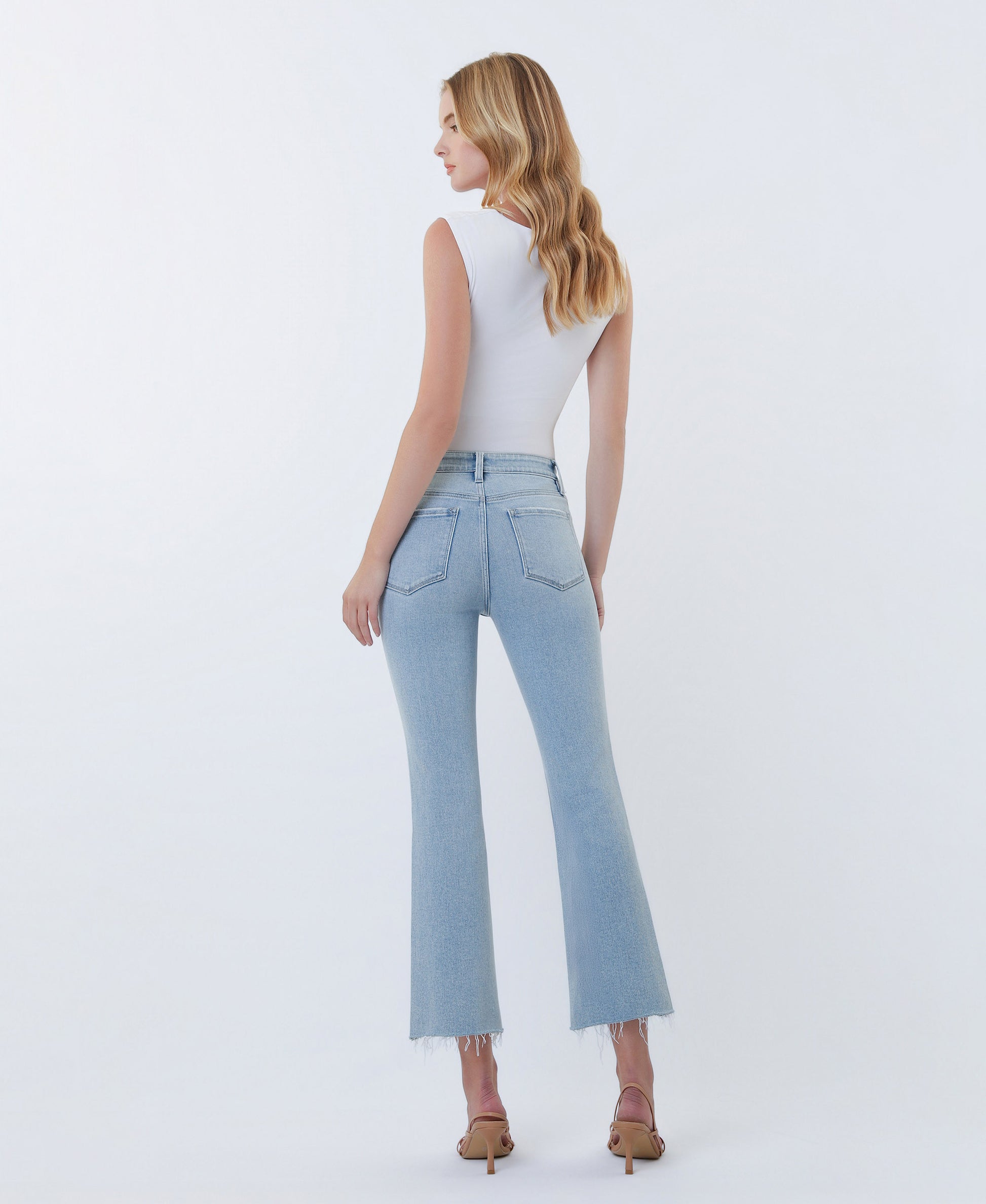 Back Astonishing - High Rise Raw Hem Kick Flare Jeans