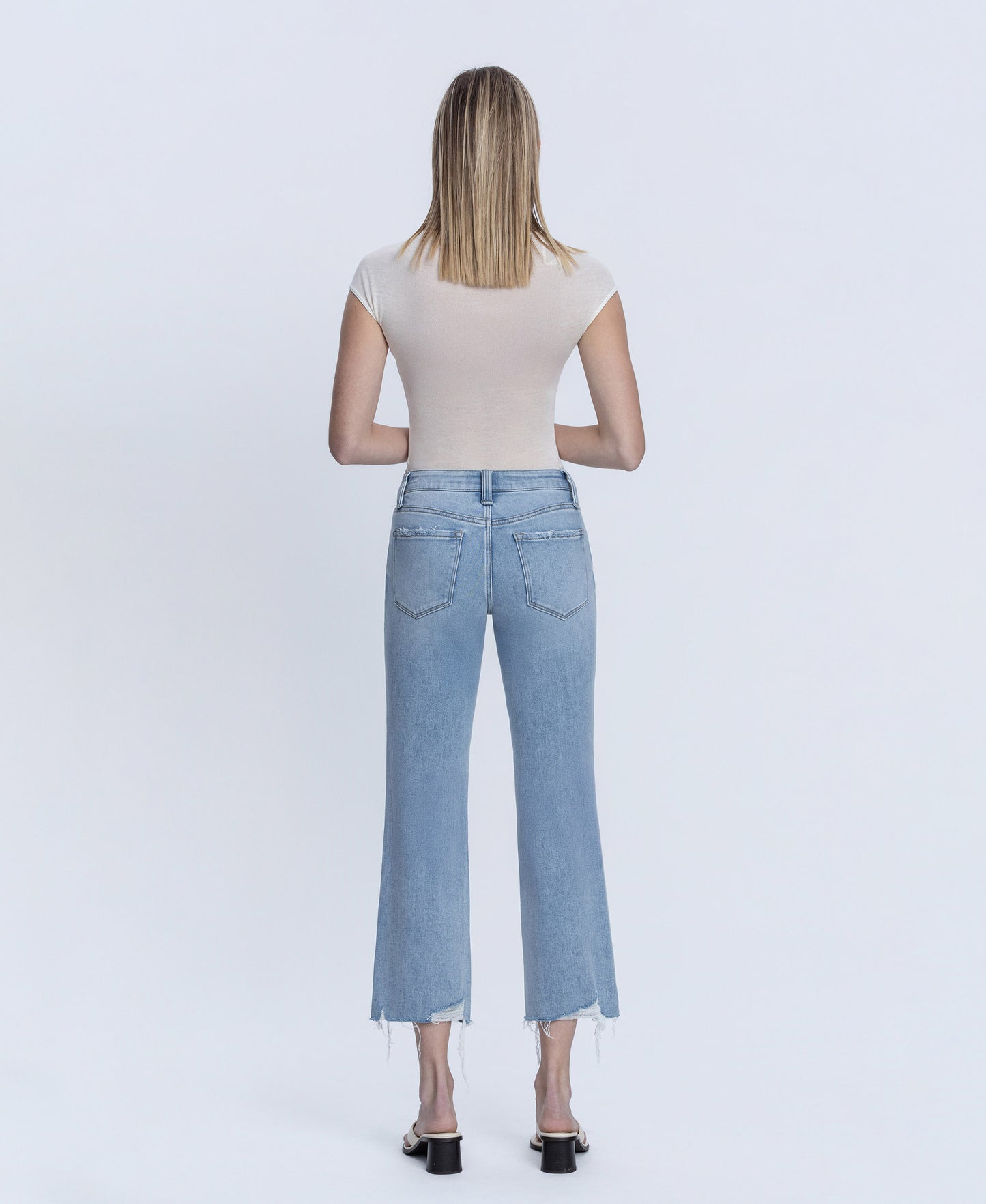 Back product images of Vivacious - Mid Rise Raw Hem Crop Straight Jeans