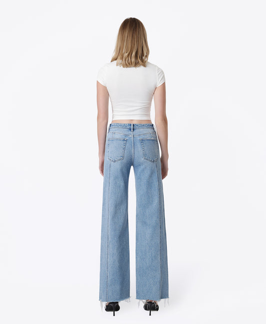 Back product images of Vibrant - High Rise Seam Detail Distressed Hem Wide Leg Jeans