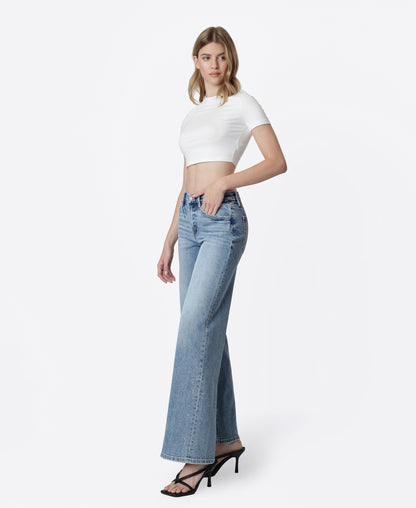 Left 45 degrees product image of Glow - High Rise Hotfix Stone Embellished Wide Leg Jeans