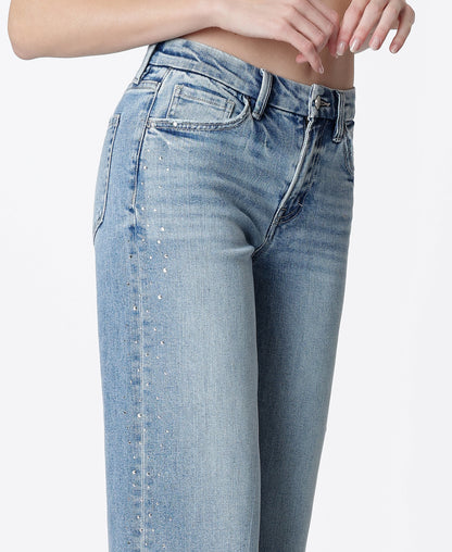 DETAIL PRODUCT IMAGE OF Glow - High Rise Hotfix Stone Embellished Wide Leg Jeans