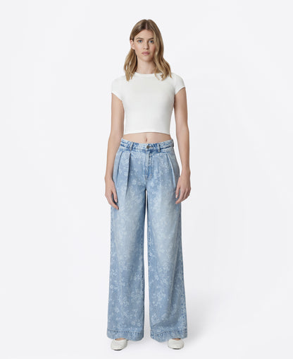 Front product images of Floral Print - Super High Rise Pleated Wide Leg Jeans