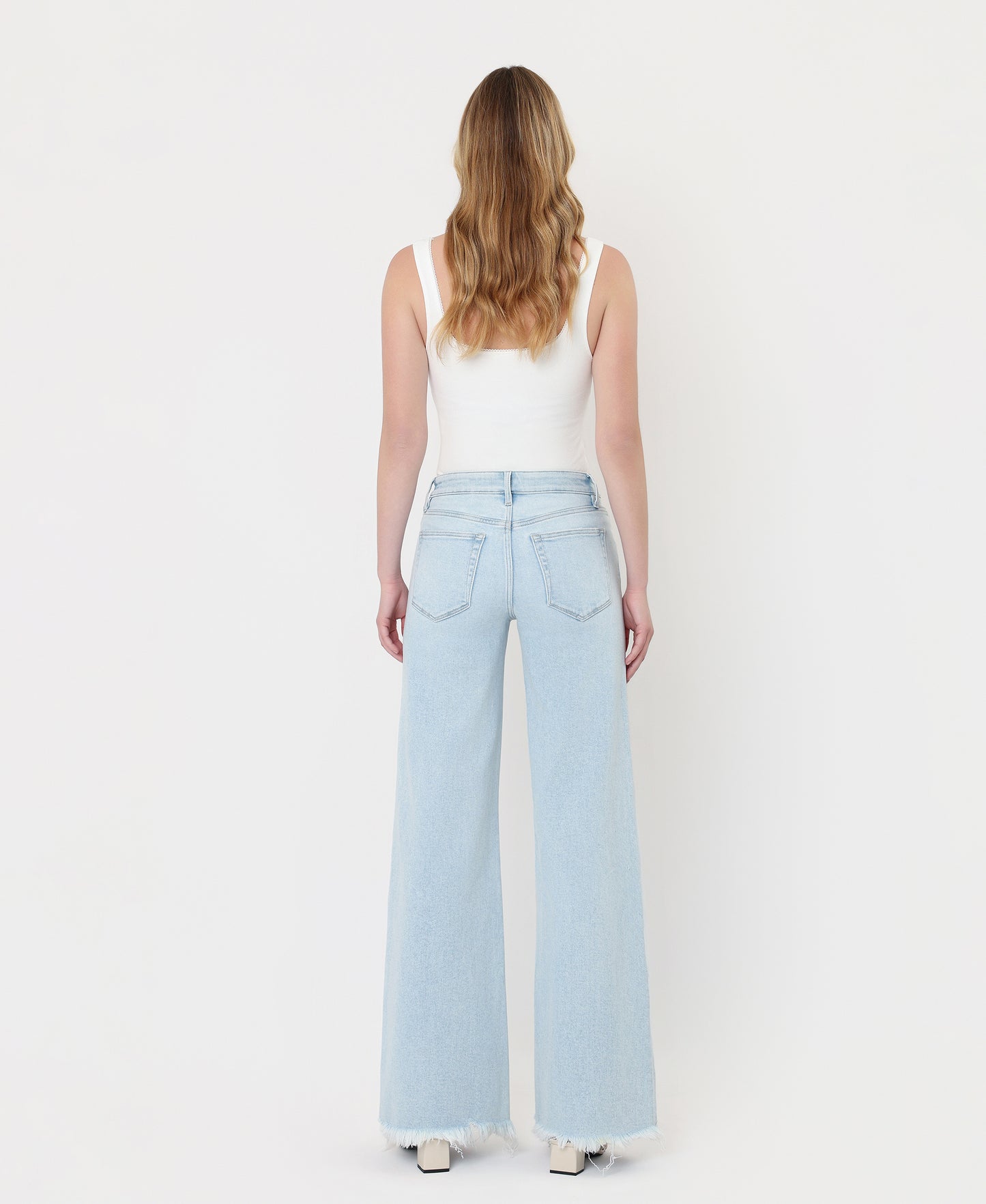 Back product images of Blue Ringer - High Rise Uneven Frayed Hem Wide Leg Jeans