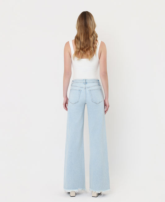 Back product images of Blue Ringer - High Rise Uneven Frayed Hem Wide Leg Jeans