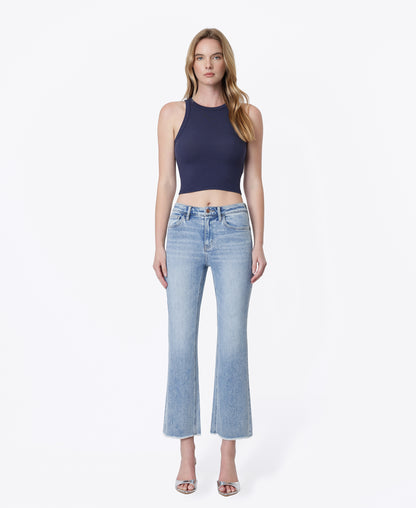 Front product images of Peaceable - High Rise Raw Hem Kick Flare Jeans