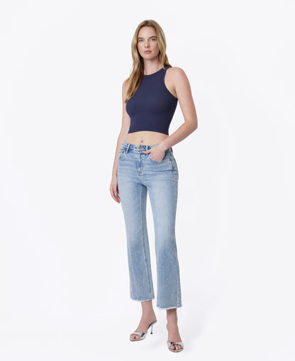 Left 45 degrees product image of Peaceable - High Rise Raw Hem Kick Flare Jeans