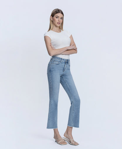 Right 45 degrees product image of Peaceable - High Rise Raw Hem Kick Flare Jeans