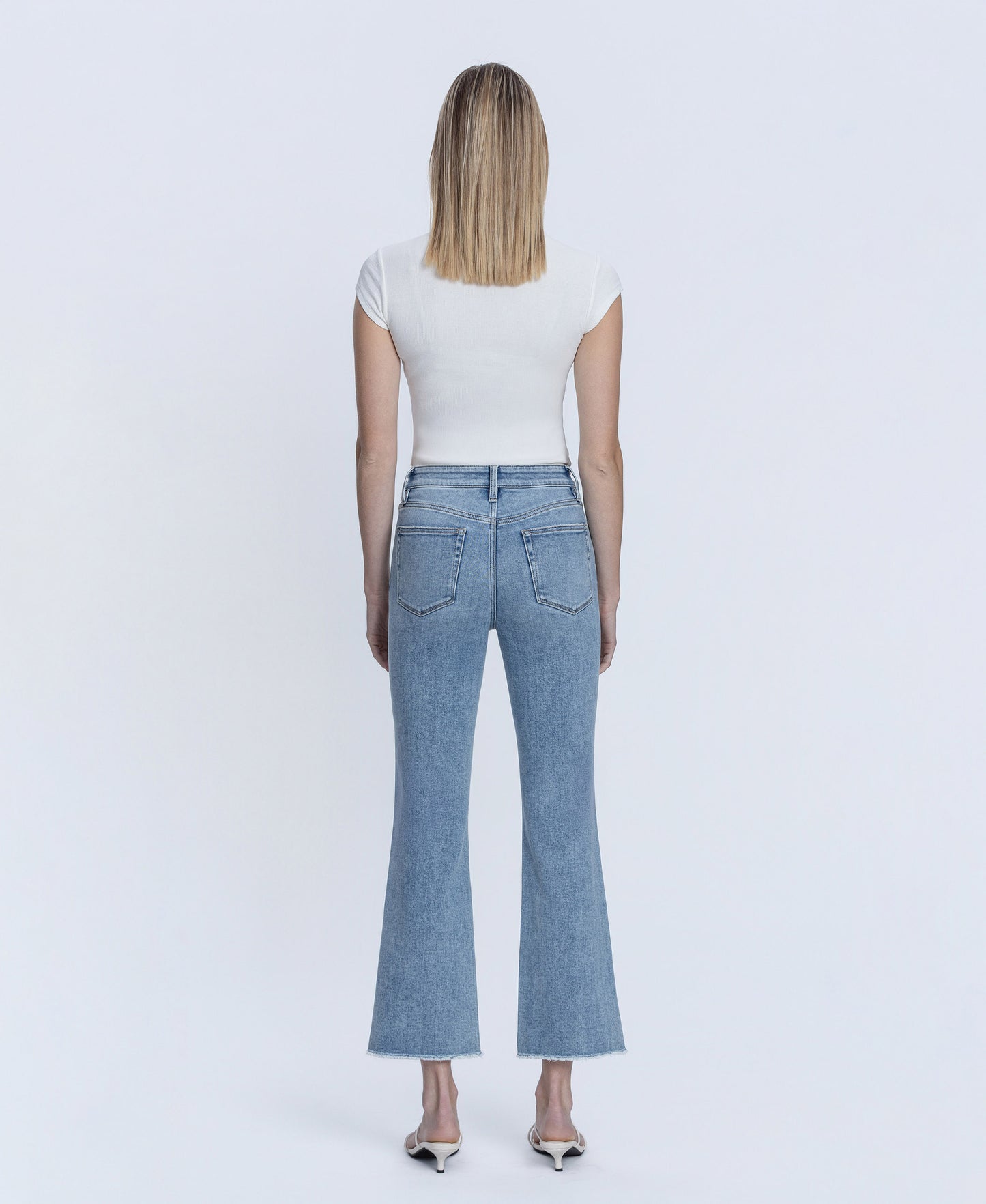 Back product images of Peaceable - High Rise Raw Hem Kick Flare Jeans