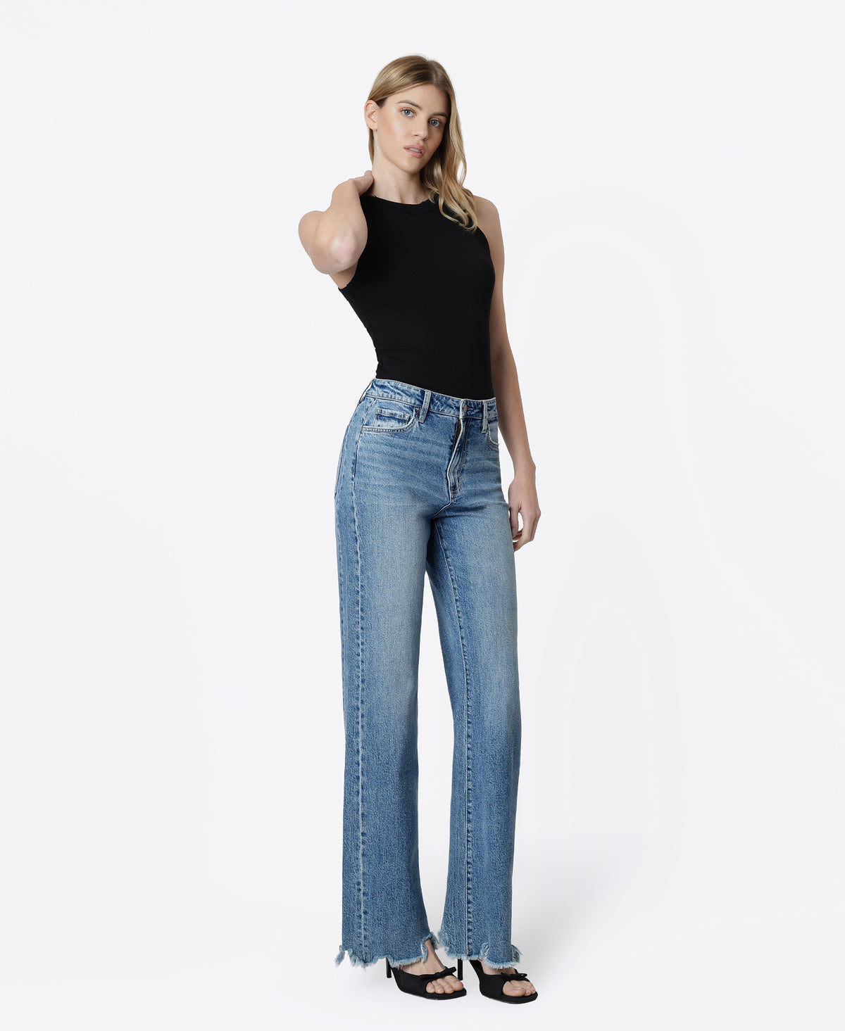 Right 45 degrees product image of Authentic - High Rise Raw Distressed Hem Vintage Flare Jeans