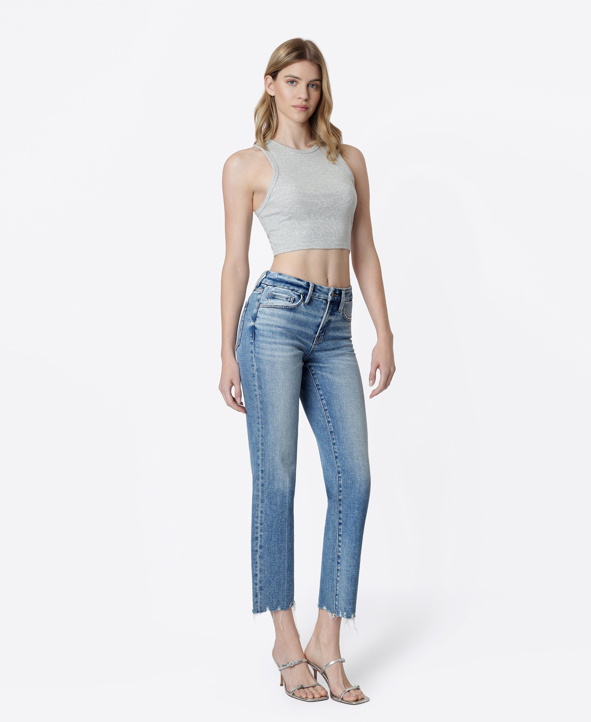 Right 45 degrees product image of Kindly - Mid Rise Crease Line Ankle Straight Jeans
