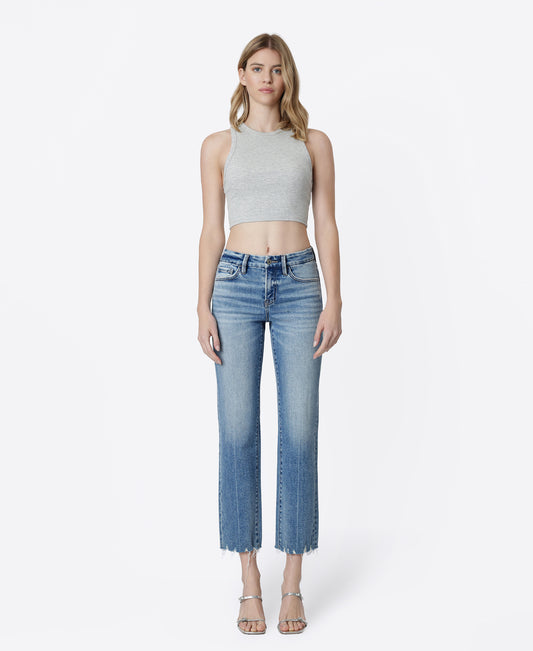Front product images of Kindly - Mid Rise Crease Line Ankle Straight Jeans