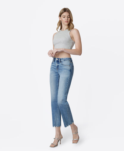 Left 45 degrees product image of Kindly - Mid Rise Crease Line Ankle Straight Jeans
