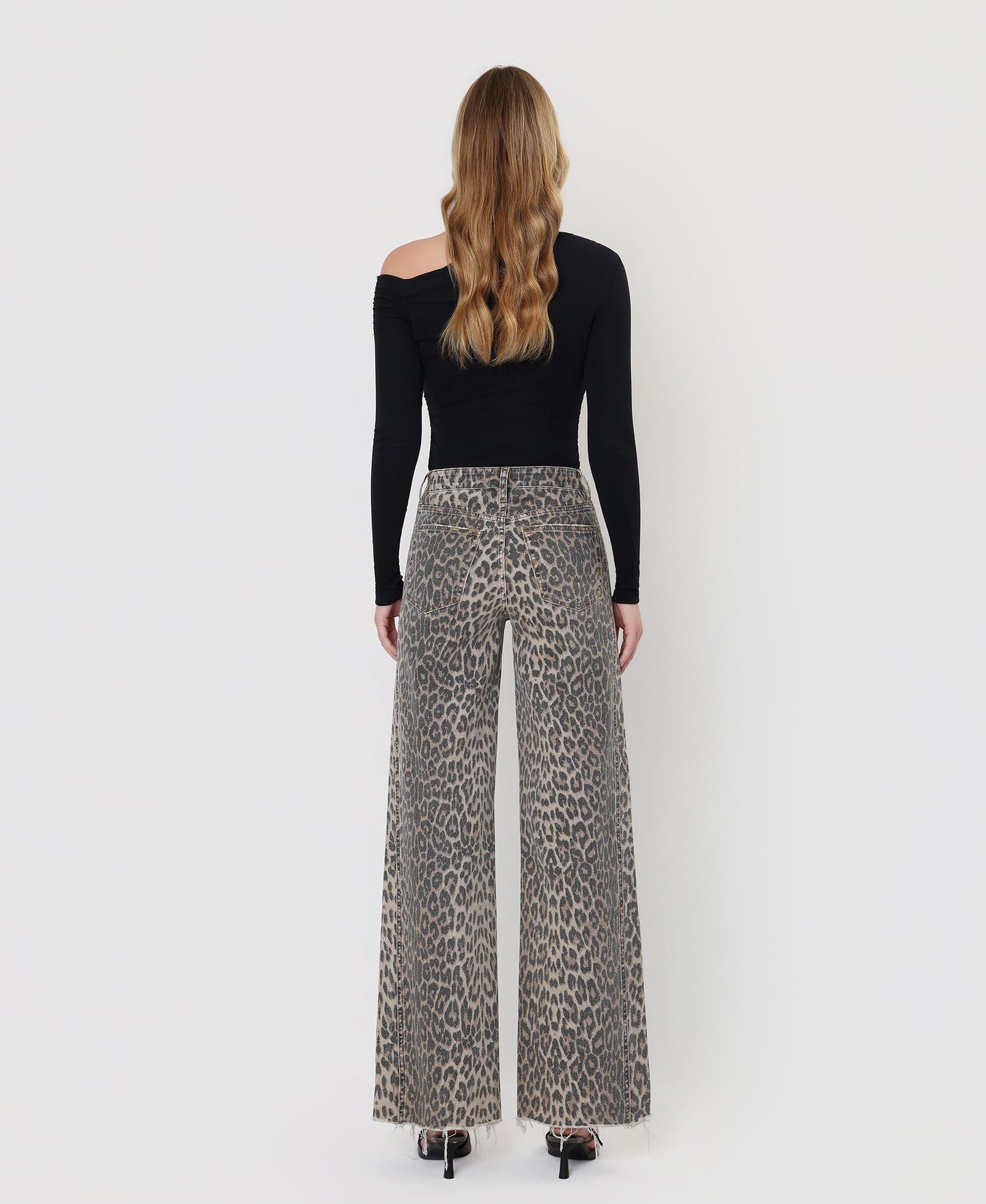 Back product images of Leopard - High Rise Side Seam Detail Wide Leg Jeans