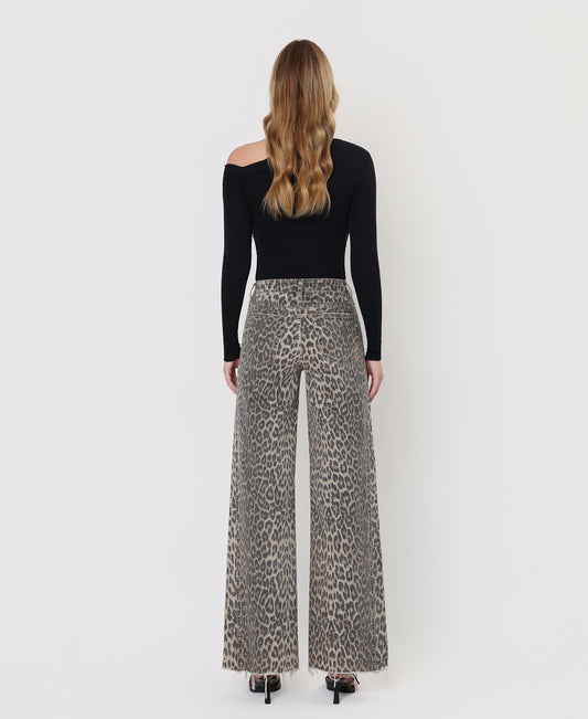 Back product images of Leopard - High Rise Side Seam Detail Wide Leg Jeans
