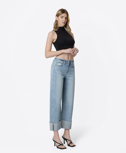 Right 45 degrees product image of Correctly - High Rise Side Seam Cuffed Crop Barrel Jeans