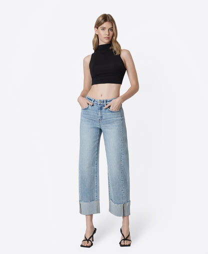 Front product images of Correctly - High Rise Side Seam Cuffed Crop Barrel Jeans