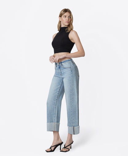 Left 45 degrees product image of Correctly - High Rise Side Seam Cuffed Crop Barrel Jeans