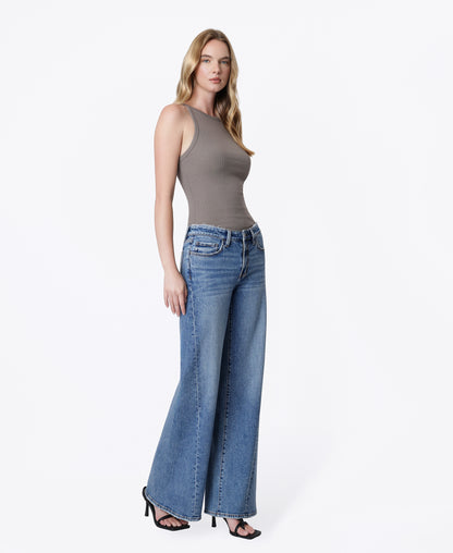 Right 45 degrees product image of Great - Mid Rise Distressed Waistband Twisted Wide Leg Jeans
