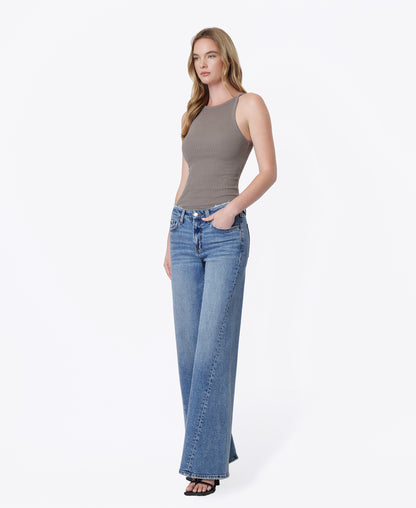 Left 45 degrees product image of Great - Mid Rise Distressed Waistband Twisted Wide Leg Jeans