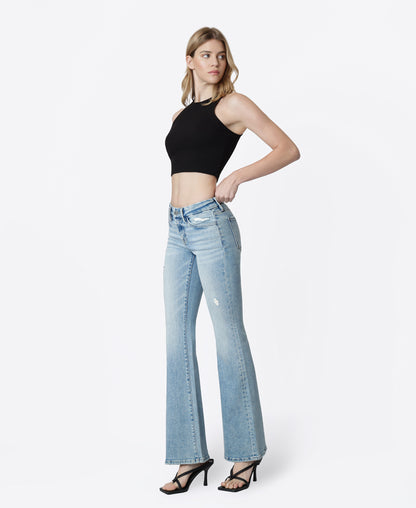 Left 45 degrees product image of Outperforms - Low Rise Seamless Waistband Flare Jeans