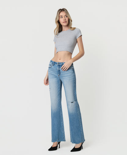 Left 45 degrees product image of Exultingly - High Rise Distressed Hem Vintage Flare Jeans
