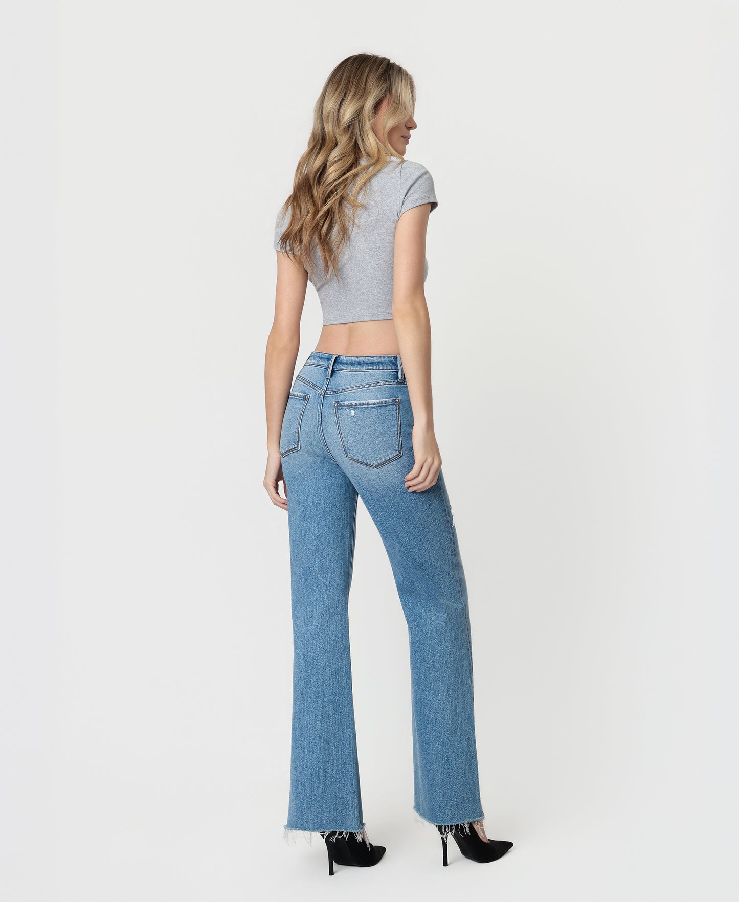 Back product images of Exultingly - High Rise Distressed Hem Vintage Flare Jeans