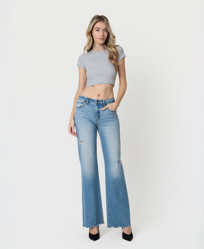 Front product images of Exultingly - High Rise Distressed Hem Vintage Flare Jeans