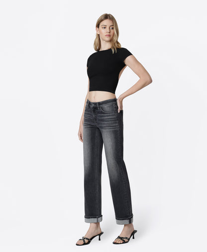 Left 45 degrees product image of Horizon - Mid Rise Cuffed Slim Wide Leg Jeans