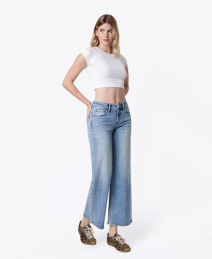 Right 45 degrees product image of Beautiful Pain - Mid Rise Ankle Wide Leg Jeans