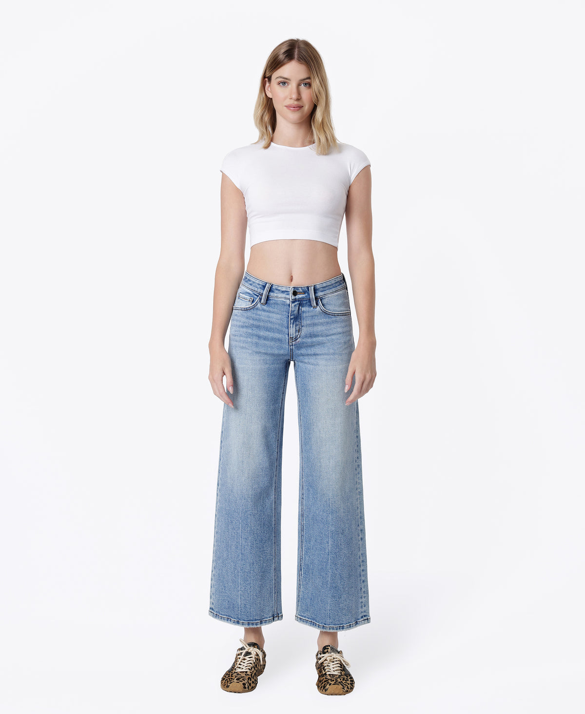 Front product images of Beautiful Pain - Mid Rise Ankle Wide Leg Jeans