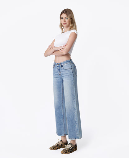 Left 45 degrees product image of Beautiful Pain - Mid Rise Ankle Wide Leg Jeans
