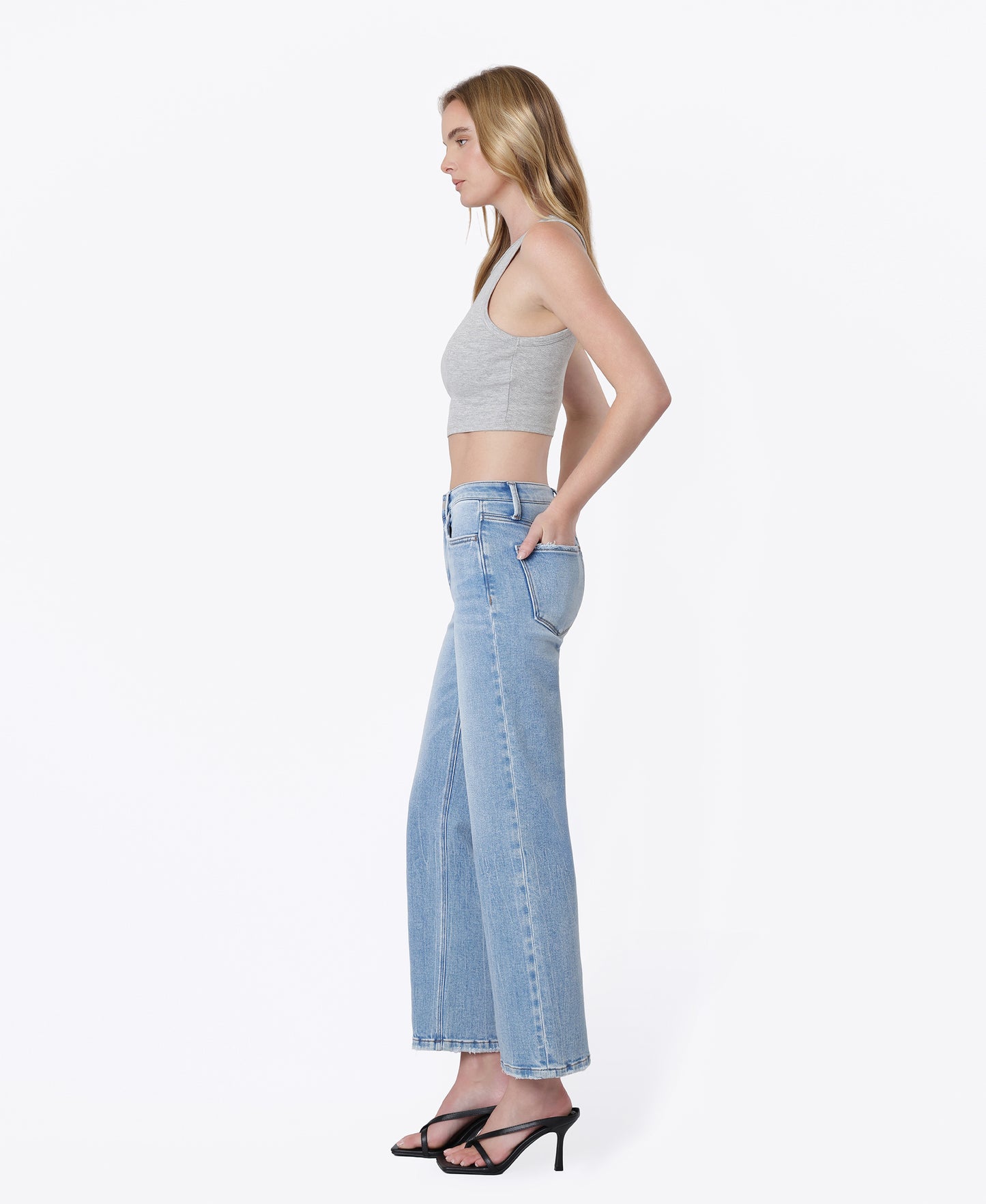 Left side product images of Little Bitty - High Rise Vein Wash Ankle Slim Wide Leg Jeans