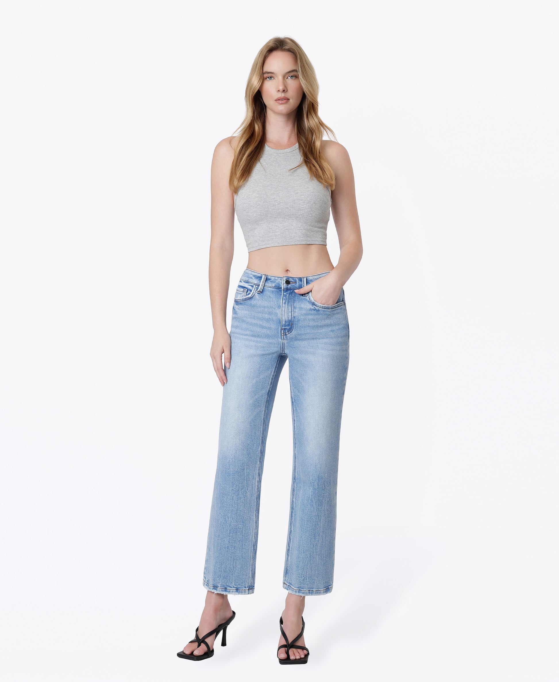 Front product images of Little Bitty - High Rise Vein Wash Ankle Slim Wide Leg Jeans