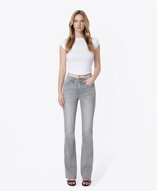 Front product images of Grey - High Rise Clean Cut Raw Hem Bootcut Jeans